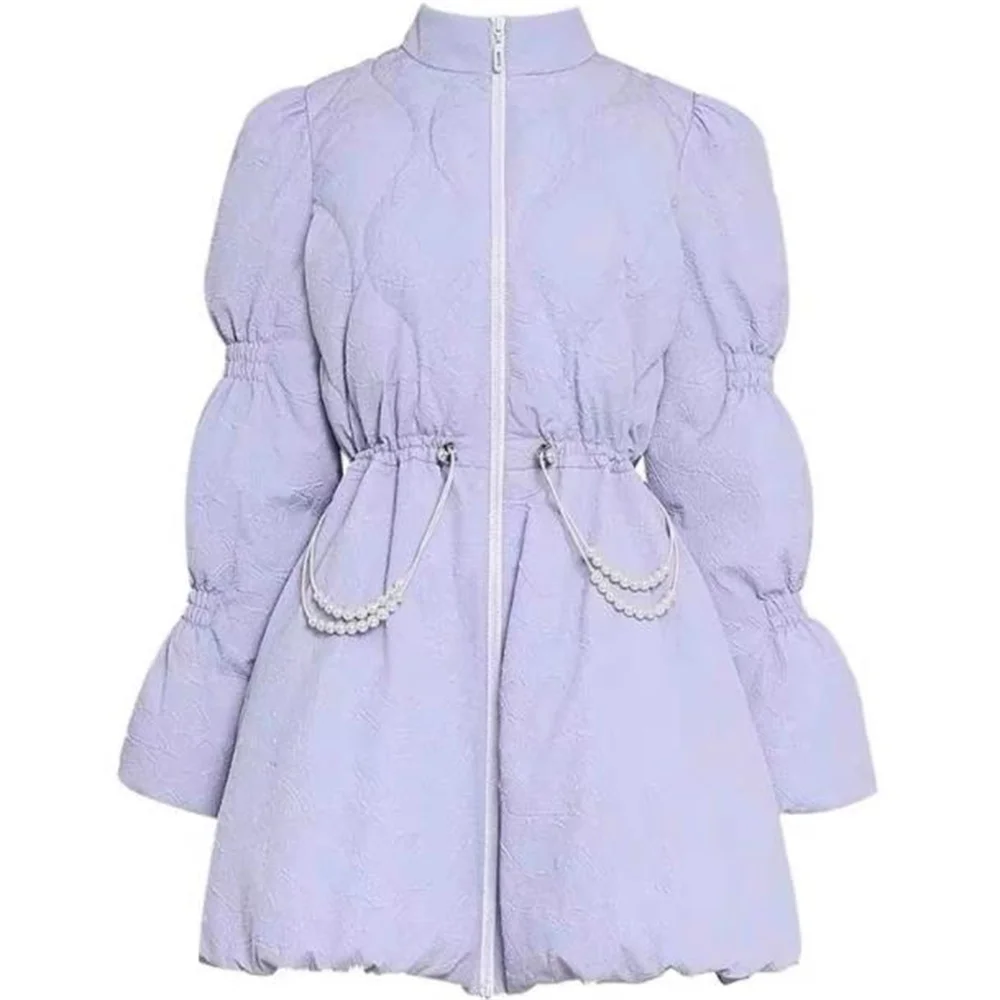 Winter coat new women\'s fashion purple stand collar waist  thickened white duck down jacket