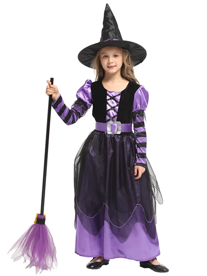 Children Halloween Clothing Kids Girls Orange Yarn Tutu Dress Little Witch Cosplay Party Stage Performance Costume Without Broom