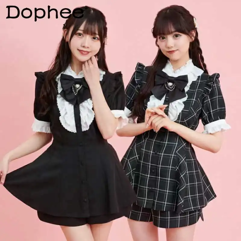 

Japanese Lolita SC Suit 2024 Summer New Nipped Waist High Slimming Puff Sleeve Shirt and Shorts 2-Piece Sets Women's Clothing