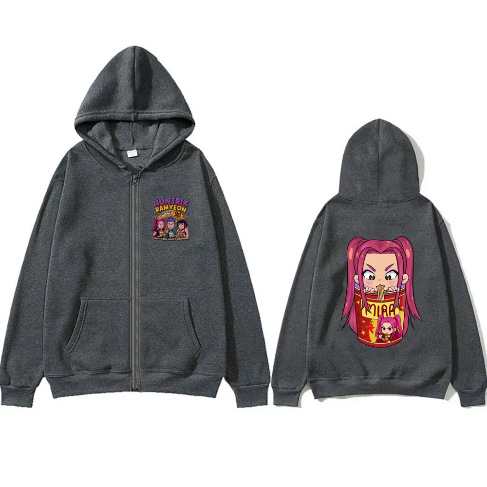 Película KPop Demon Hunters Sudadera con capucha con cremallera Linda Kawaii Rumi Mira Zoey chaqueta gráfica hombres mujeres Casual polar algodón sudaderas con cremallera