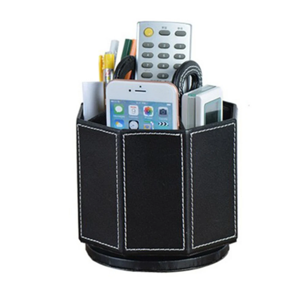 Creative PU Leather Rotatable Remote Control Holder Desktop Storage Box Basket for TV Remote Phone Eyeglasses Pen