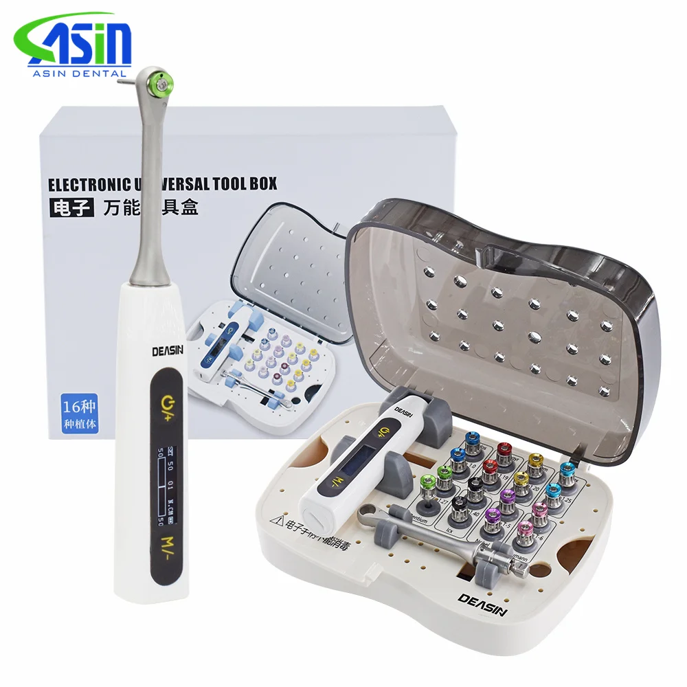 Dental Electric Implant Torque Wrench Torque Driver Wrench Ratchet with 16Pcs Colorful Screwdriver Repair Tools Kit