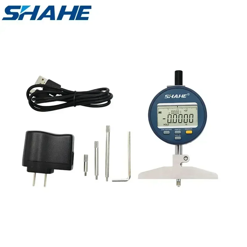 Shahe 0-100 mm 0.001 mm Digital LCD Depth Gauge Indicator With Rechargeable Battery Depth Measuring Tools