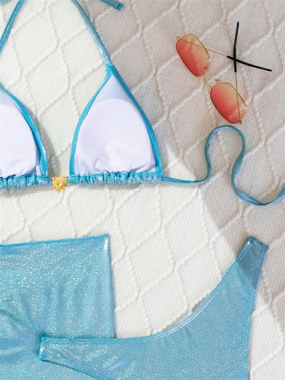 Maillot de bain bleu brillant Y2K, String, dos nu, jupe à volants, Cover-Up, Bandage, tenue de plage, pour femmes, vacances, costume de bain