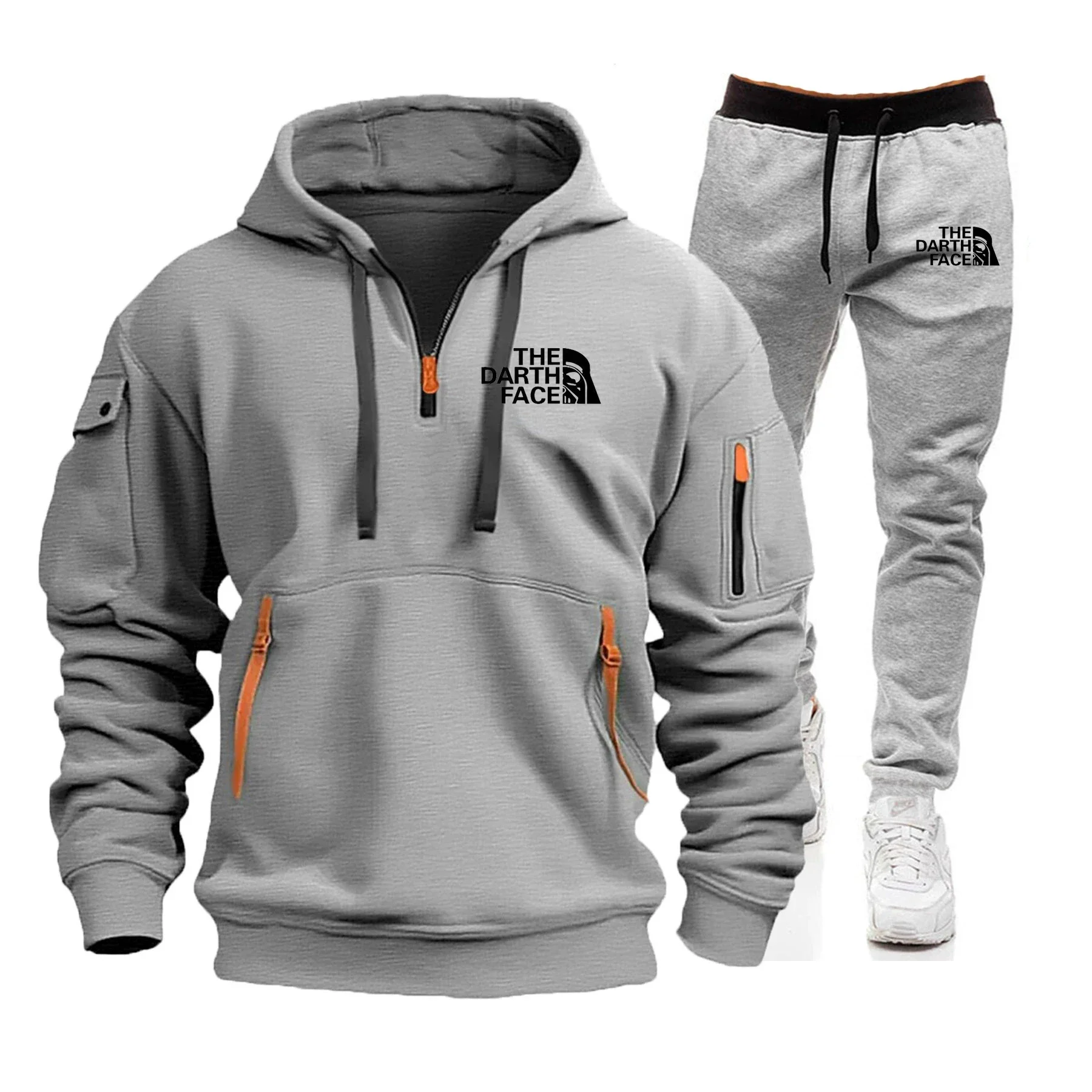 Autumn men's daily three-color sportswear, sportswear, jogging wear, sweatshirts with zipper pockets, casual sportswear pullover