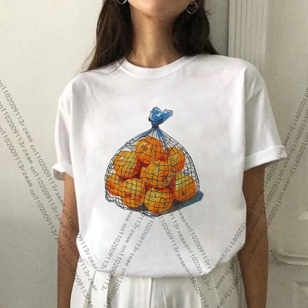 

Винтажная футболка Y2k 2000-х годов в стиле Харадзюку, стиль 90-х, женская одежда, фруктовый оранжевый графический принт, модный повседневный топ с короткими рукавами