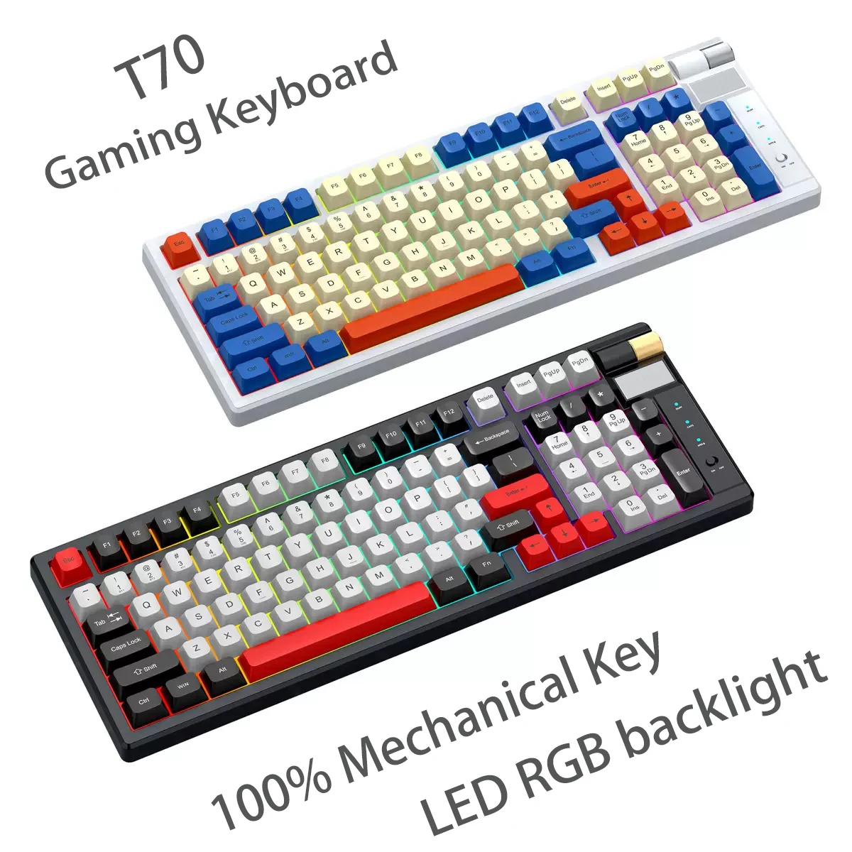 

T70 Keyboard Mechanical 100% Game Cmputer Multi-Color Keyboard Wireless 2.4G Bluetooth USB Wired Three Mode Connection Hot Plug