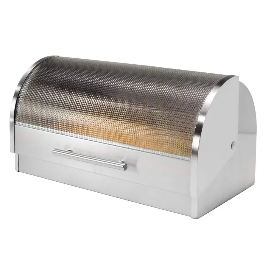

Stainless Steel Roll Top Bread Box for Kitchen Countertop with Tempered Glass Lid Fits Multiple Large Loaves of Bread and Other