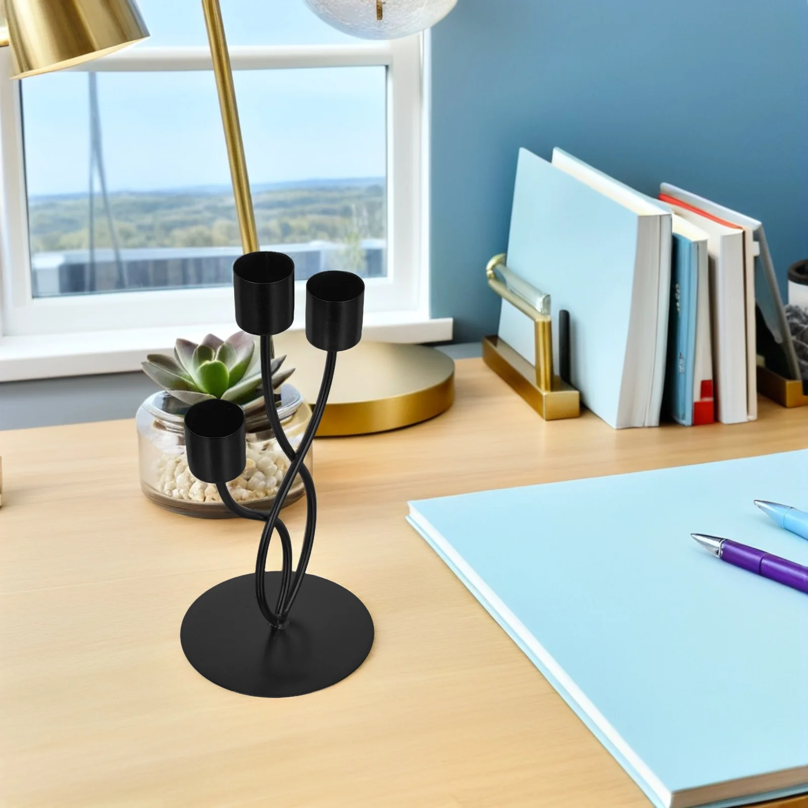 

Three Arm Candelabra Iron Metal Holder Vintage Tabletop Centerpiece For Wedding Farmhouse Church Mantel Decor Black