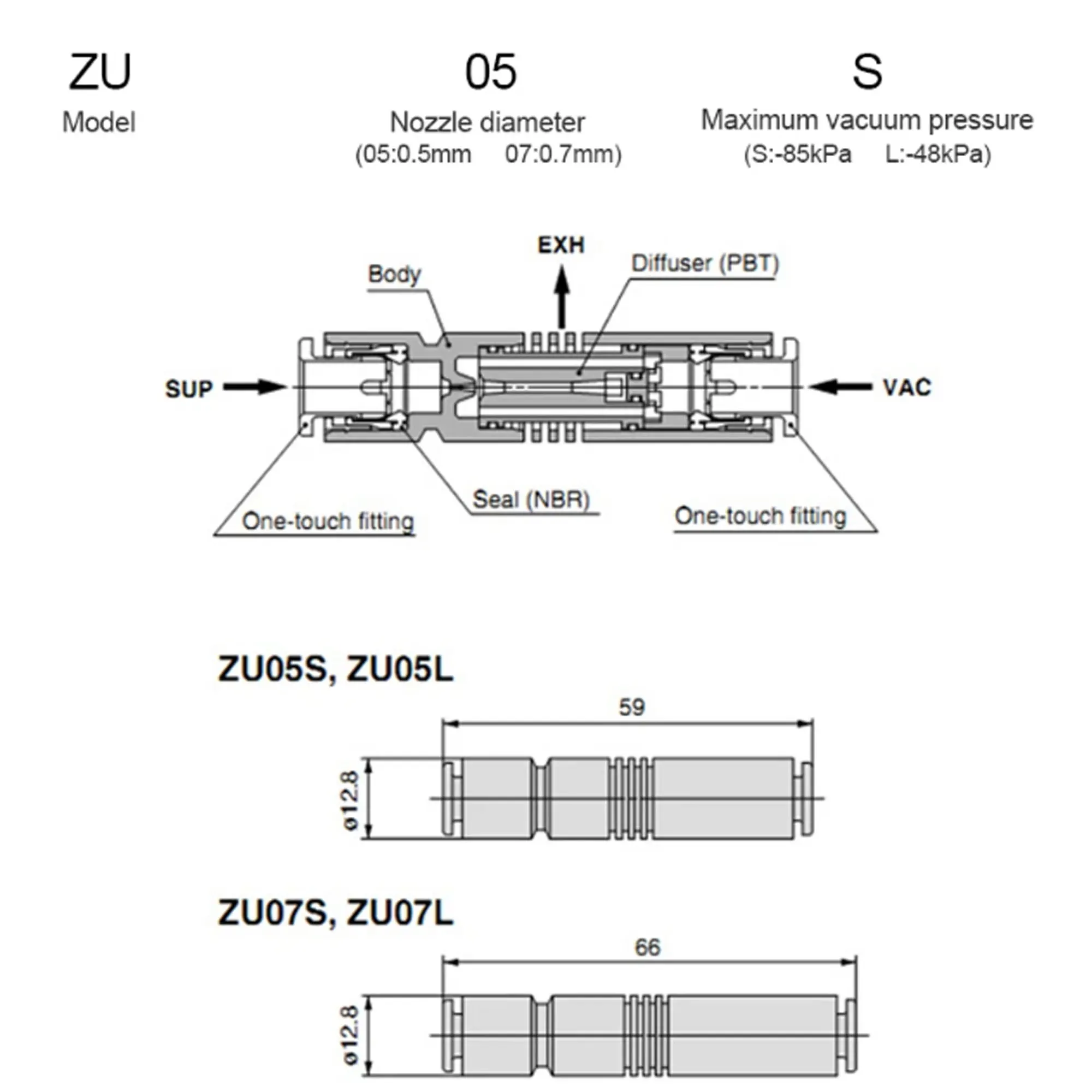 5pcs Chuck Straight Type ZU05S ZU07S ZU05L ZU07L ZU07S-04 Pneumatic ZU Tube Vacuum Generator Negative Pressure Vacuum Generator