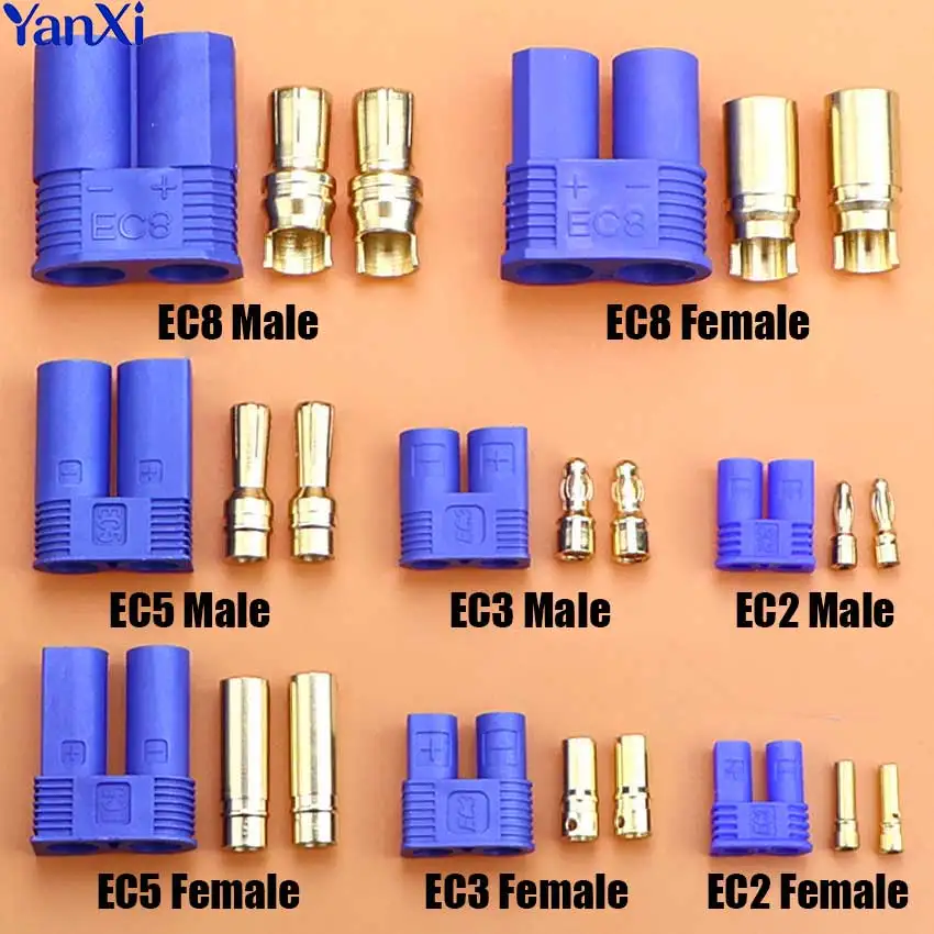 EC2 EC3 EC5 EC8 Male Female Gold Plated Banana Plug Connector For RC Circuit Battery Motor Aviation Model Airplane Bullet Parts
