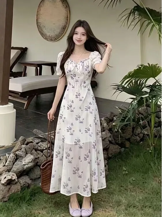 

plus Size Summer Floral Print V-Neck Short Sleeve Midi Dress Gentle Wind High-End Feelings A-Line Silhouette Comfortable Brea...