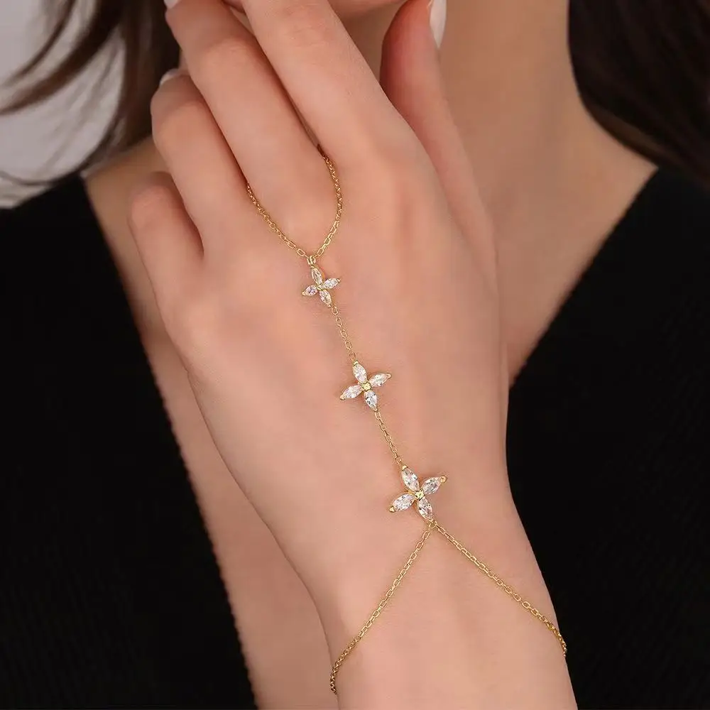 Luxus Boho Blume Hand Armband für Frauen Hochzeit Dekorationen Kristall Elegante Armreif Slave Kette Handgemachte Dubai Schmuck Geschenk