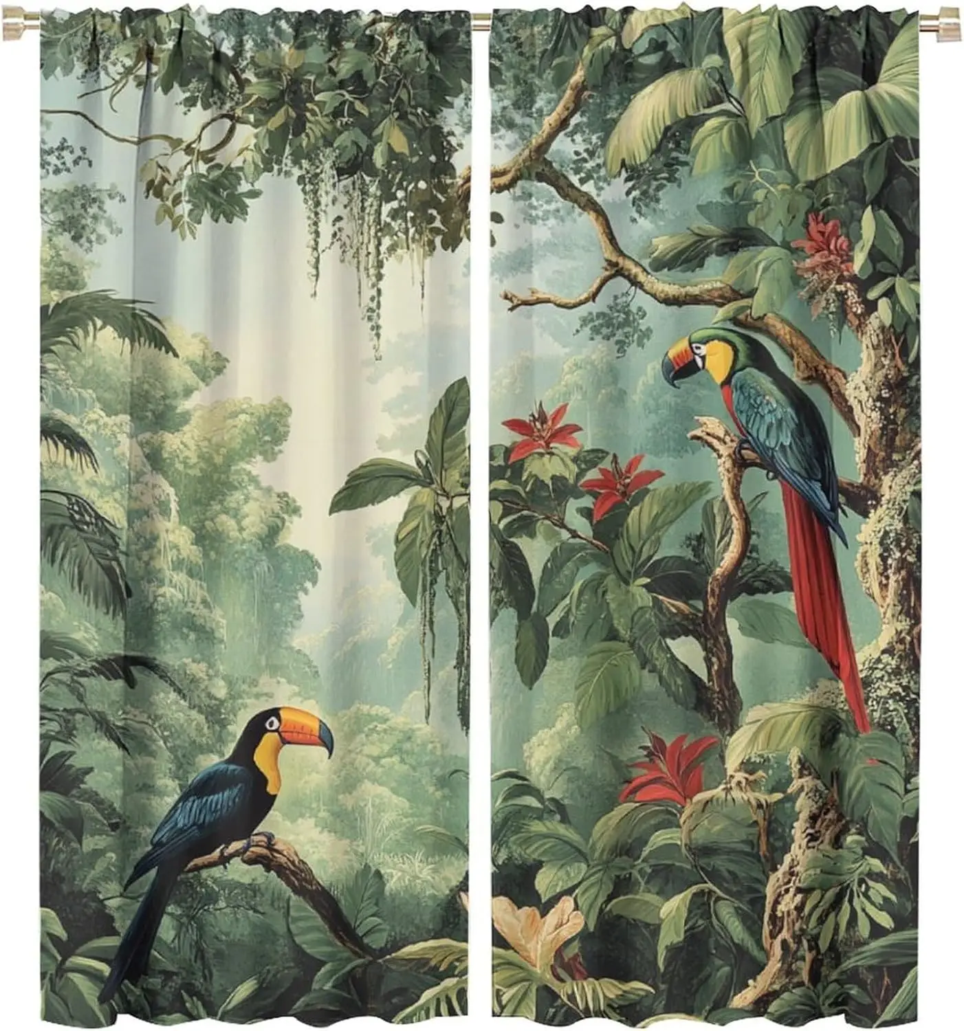 Tropical Jungle Rainforest Curtain Window Drapes Parrot Wildlife Nature Print Curtains for Living Room Bathroom Decor Waterproof