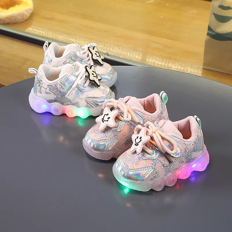 

Spring and Autumn1-3Baby Girl Soft Bottom Toddler Shoes Children Harness XINGXLEDLamp Pumps