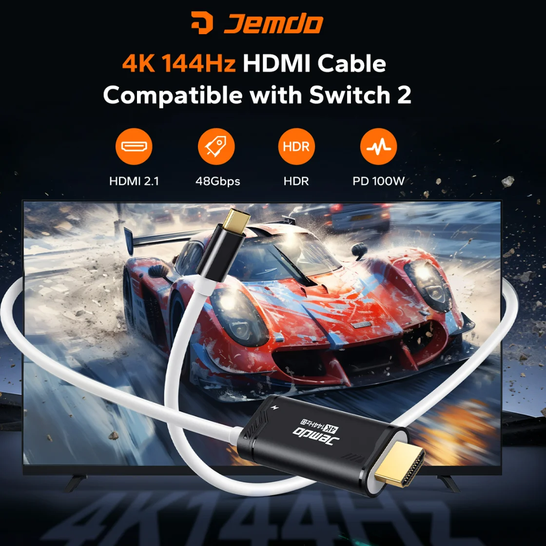 

Switch 2 Dock HDMI Cable (V22.0.0) 4K@144Hz HDR, 6.6ft USB-C to HDMI 2.1, Portable Travel HDMI Adapter for Switch 2/ 2017/ OLED