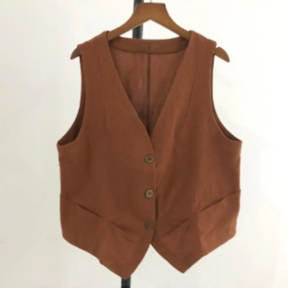 Women Vest Jacket Retro V Neck Cardigan Solid Color Button Closure Lady Coat Stylish Waistcoat for Wear Vest Top Cardigan Coat