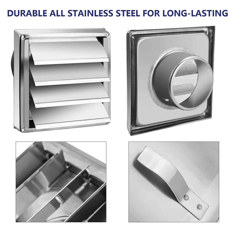 Металлическая вентиляционная крышка сушильной машины с металлическим сетчатым экраном, наружная вентиляционная крышка с жалюзи из нержавеющей стали для легкой установки-AS97