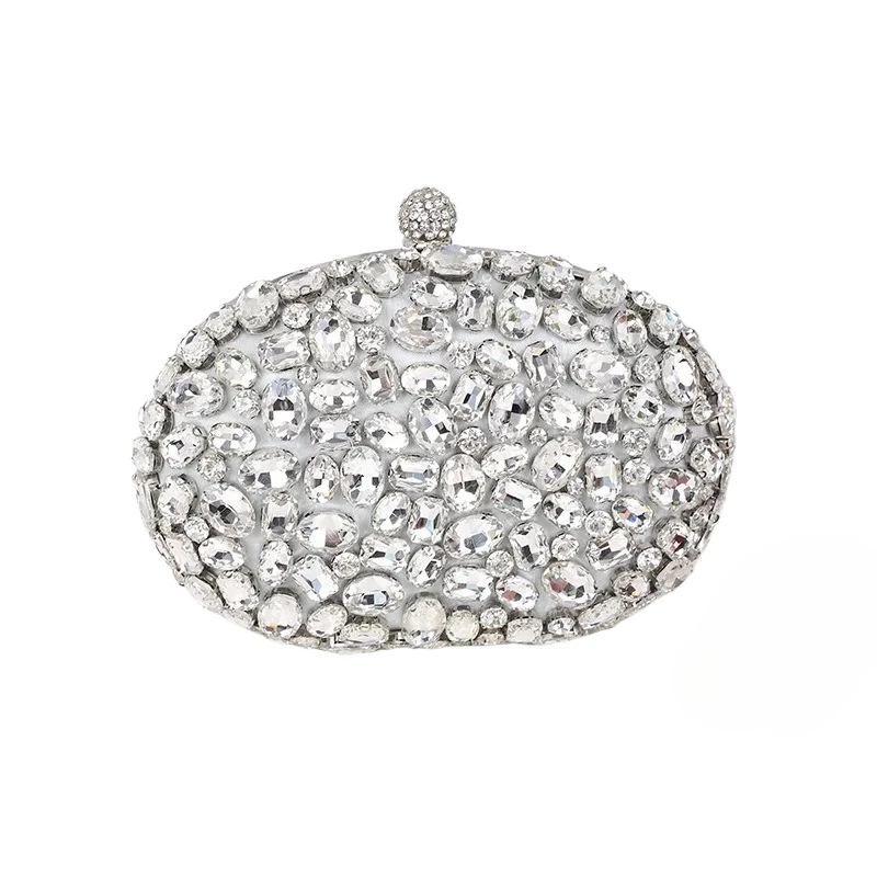 Fashionable Full Diamond Dinner Bag Ladies Crystal Beading Round Clutches Wedding Party Women's Handbag Luxury Silver Purses