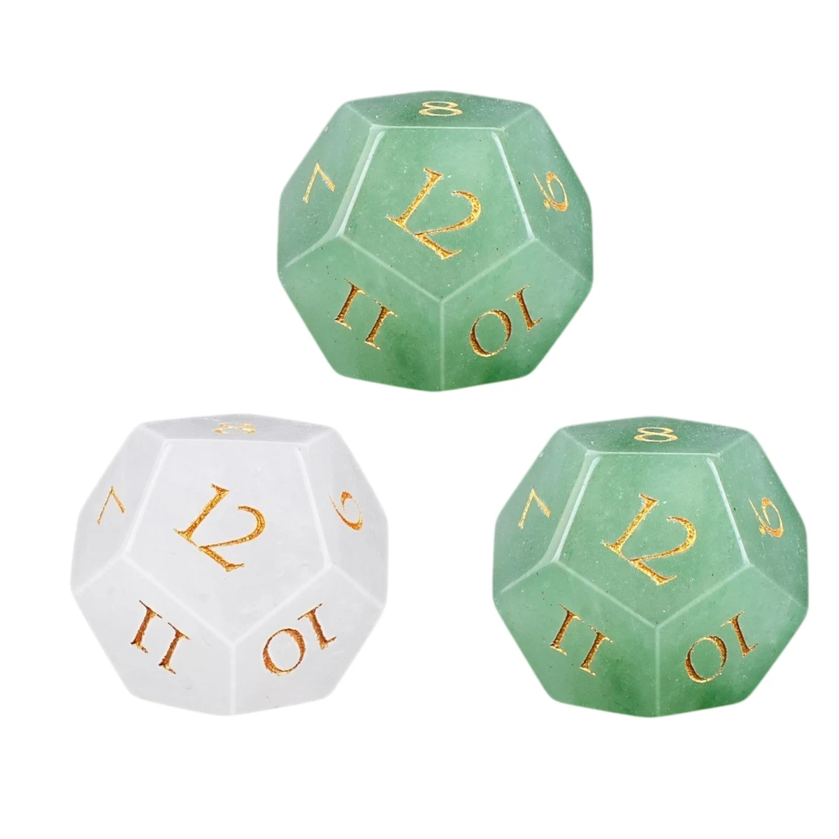 12 Side Gemstone Dice Set D12 Polyhedral Crystal Football Beads with Gold Engraved Numbers for DND RPG Tabletop Board Games