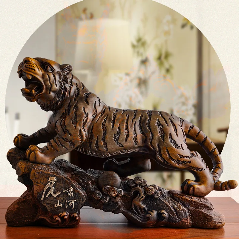 New Tiger Statue Resin Crafts Animal Figurines Tiger Roaring Sculpture Zodiac Ornament Office Desktop Home Decoration Gifts