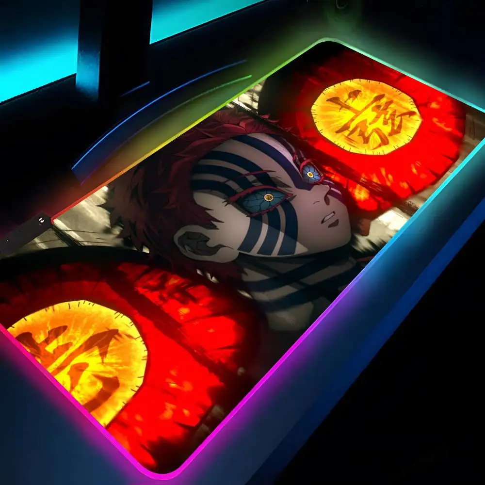 A-Akaza D-Demons S-Slayers 마우스 패드 Rgb Xxl 노트북 매트 게임용 마우스 패드 백라이트 키보드 게이머 소녀 테이블 패드 데스크