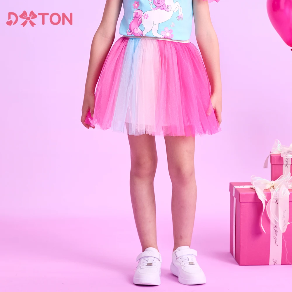 DXTON Princess Mini Skirt For Girls Summer Party Clothing Patchwork Tulle Gradient Children Ballet Dancing Tutu Skirt 3-8 Years