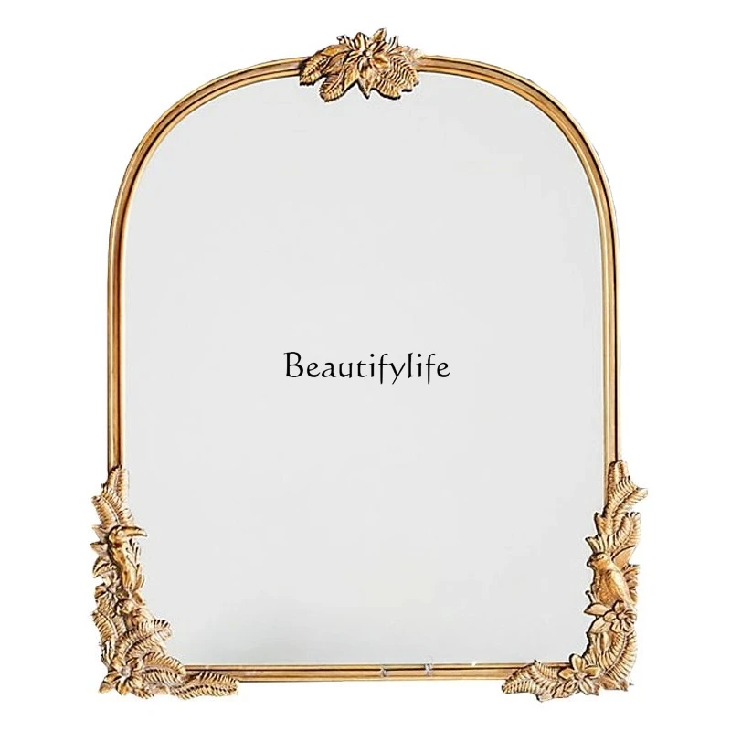 

European retro carved dressing mirror background wall decorative mirror