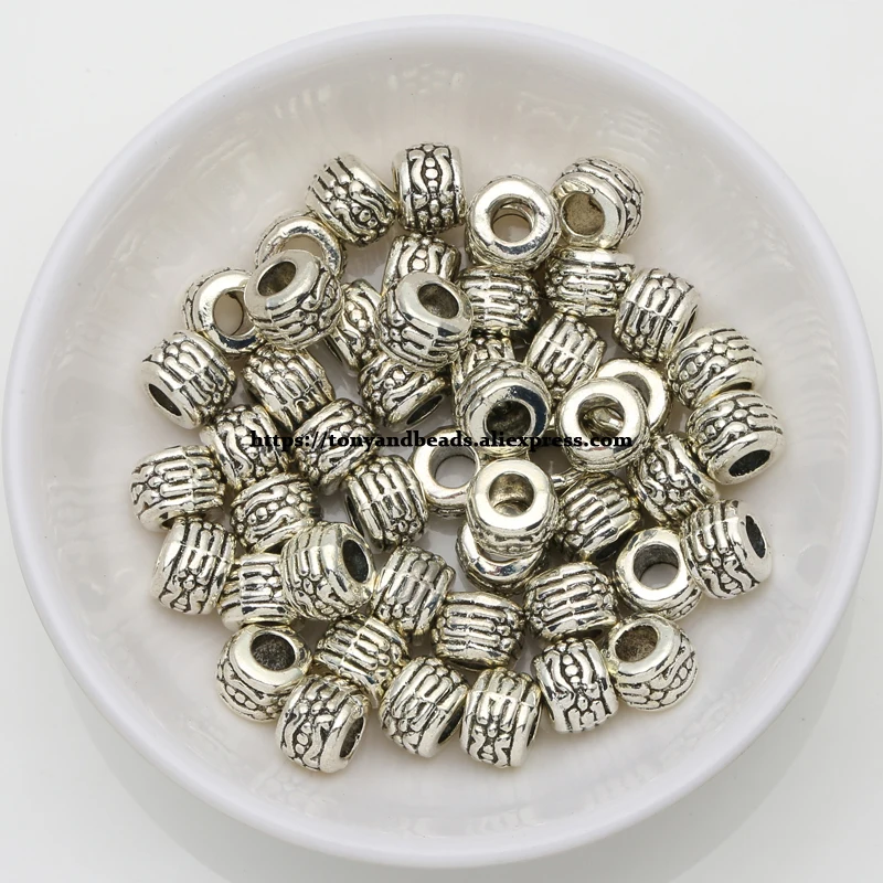 

(50Pcs / Lot !) Zinc Alloy Tibetan Antique Silver European Charm Spacer Beads For Jewelry Making Size 7.5x5.8mm Y-381