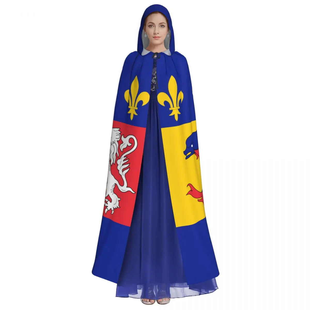 Flag Of Rhone Alpes Hooded Cloak Polyester Unisex Witch Cape Costume Accessory