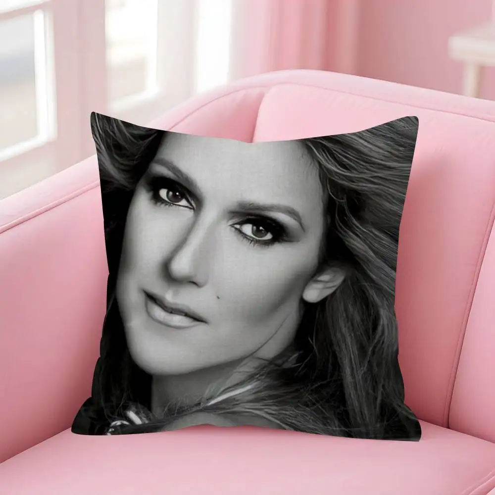 Celine Dion Schwarz-weißer, doppelseitig bedruckter Kissenbezug, kurzer Plüsch, geeignet für Wohnzimmer, Schlafzimmer, Dekokissenbezug – Detail 15