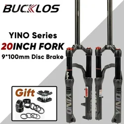 BUCKLOS 20Inch Air Fork Travel 100mm Disc Brake Air Suspension Fork 9*100mm QR MTB Touring Folding Bike Air Fork Bicycle Parts