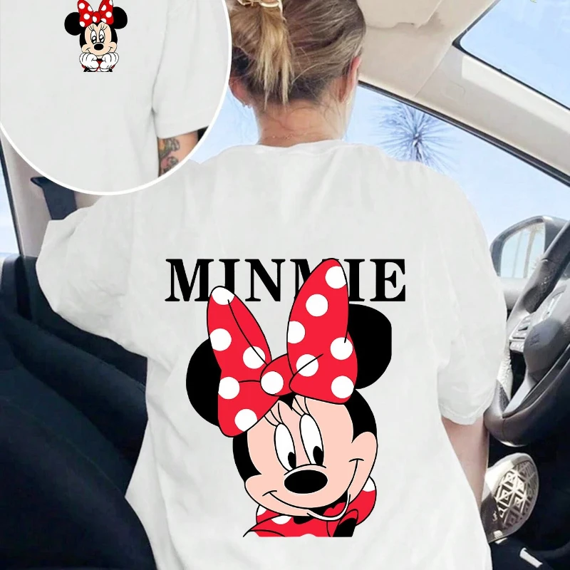 

Disney Ladies Minnie Mouse Bow and Polka Dot T-Shirt Summer New Men and Women Couple Large Casual Street Clothing
