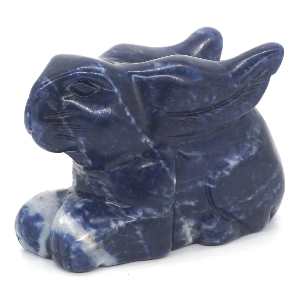 

2.48" Rabbit Statue Blue Sodalite Crystal Carving Craft Stone Animal Hare Figurine Healing Reiki Home Decoration Holiday Gifts