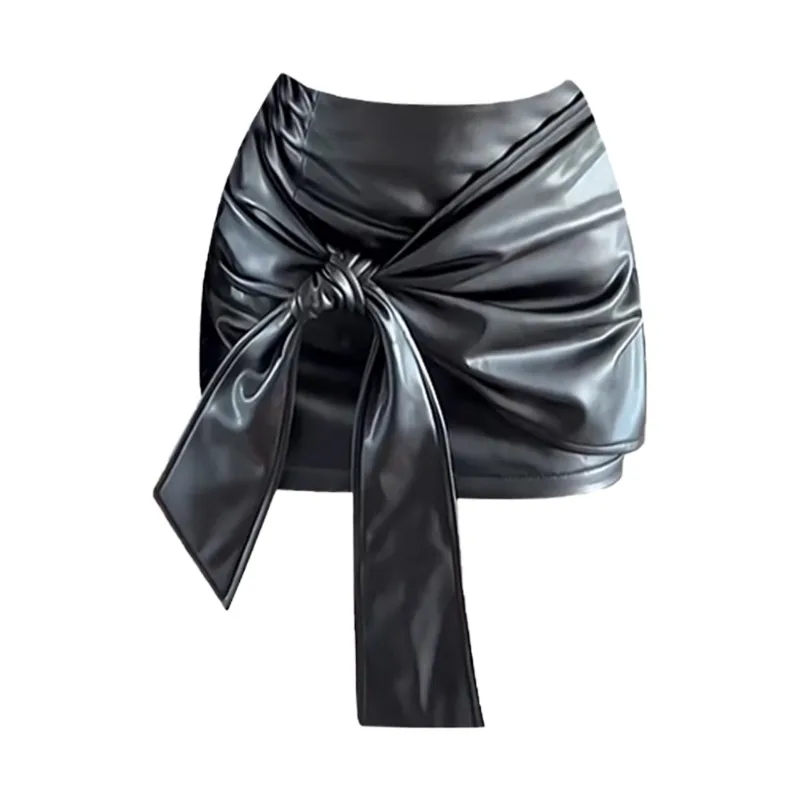 Bandage Solid Causal Bow Patchwork Women Skirts All Match Pleated High Waist Skirt Sexy Chic Fashion Elegant Mujer Faldas