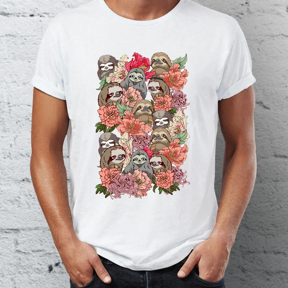 tees tops harajuku fashion Men short sleeve t-shirt Because Sloth Flower Sloth Procrastination Shirt Artsy graphic t shirts