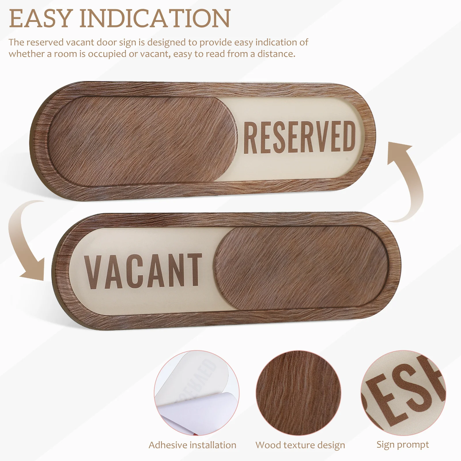 1Set Sliding Door Sign Reserved Vacant Wood Texture Smooth Slider Adhesive Mounted Privacy Indicator Office Conference Room