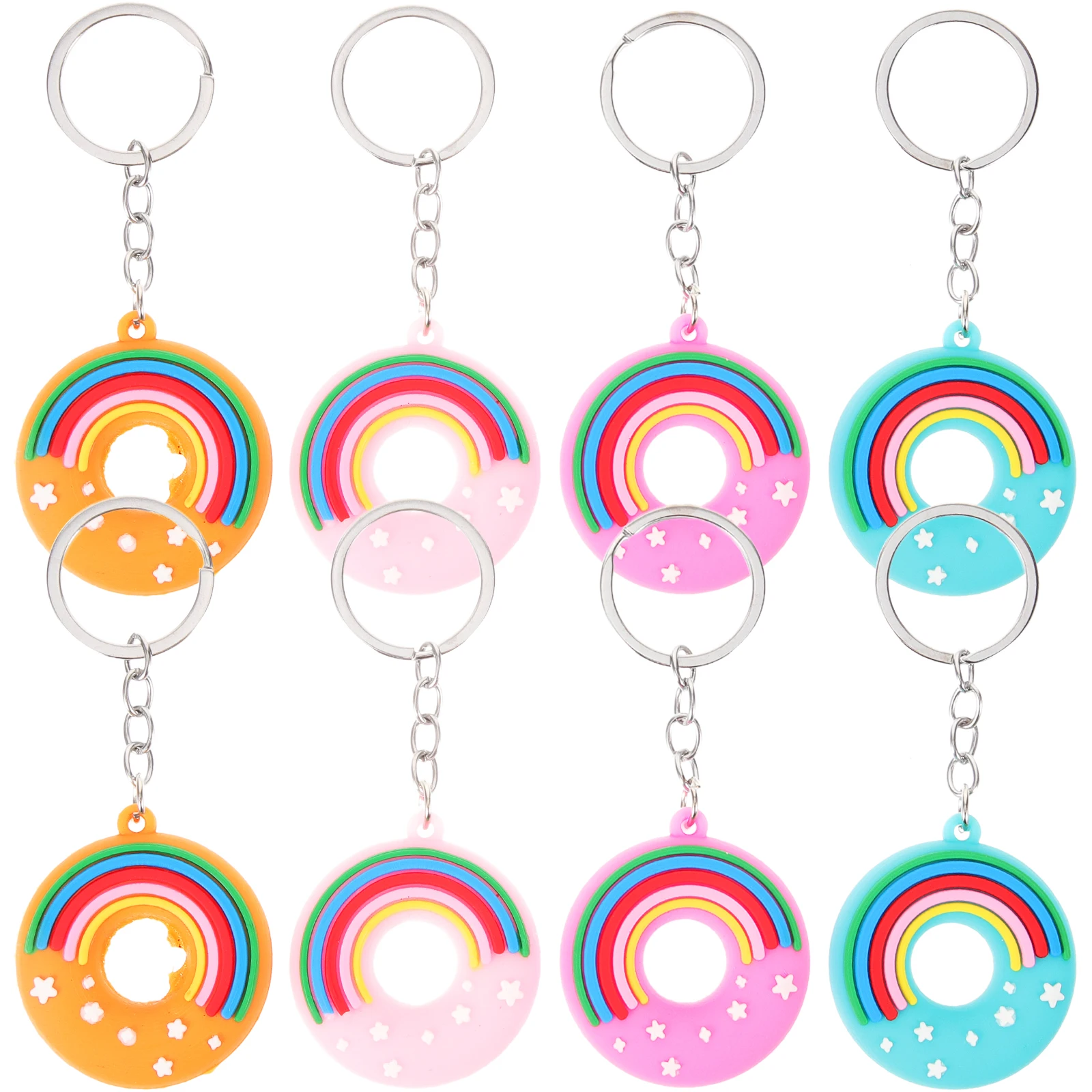 

8 Pcs Rainbow Donut Keychain PVC Soft Glitter Festival Gifts Lovely Cartoon Keyring Pendant Bag Hanging Decor Kids Sweet Gifts