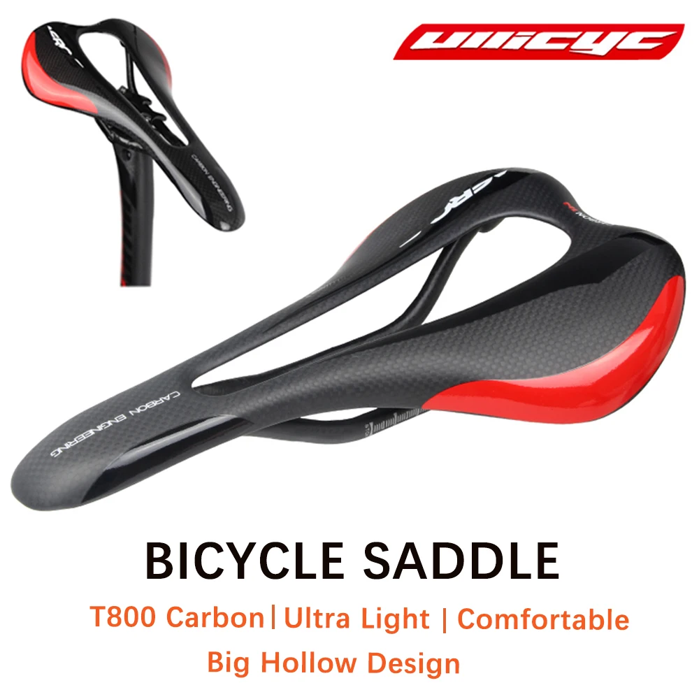 

ULLICYC-Super Light Carbon Bicycle Saddle, Hollow Leather Seat, T800, 3K Black, MTB, Road Bike Accessories, 270x145mm