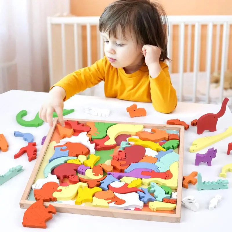 

Jigsaw Puzzles Toy Animal Cartoon Multilayer Creative Baby Wooden Early Educational Cognition Toys For Children Gifts 3D Blocks