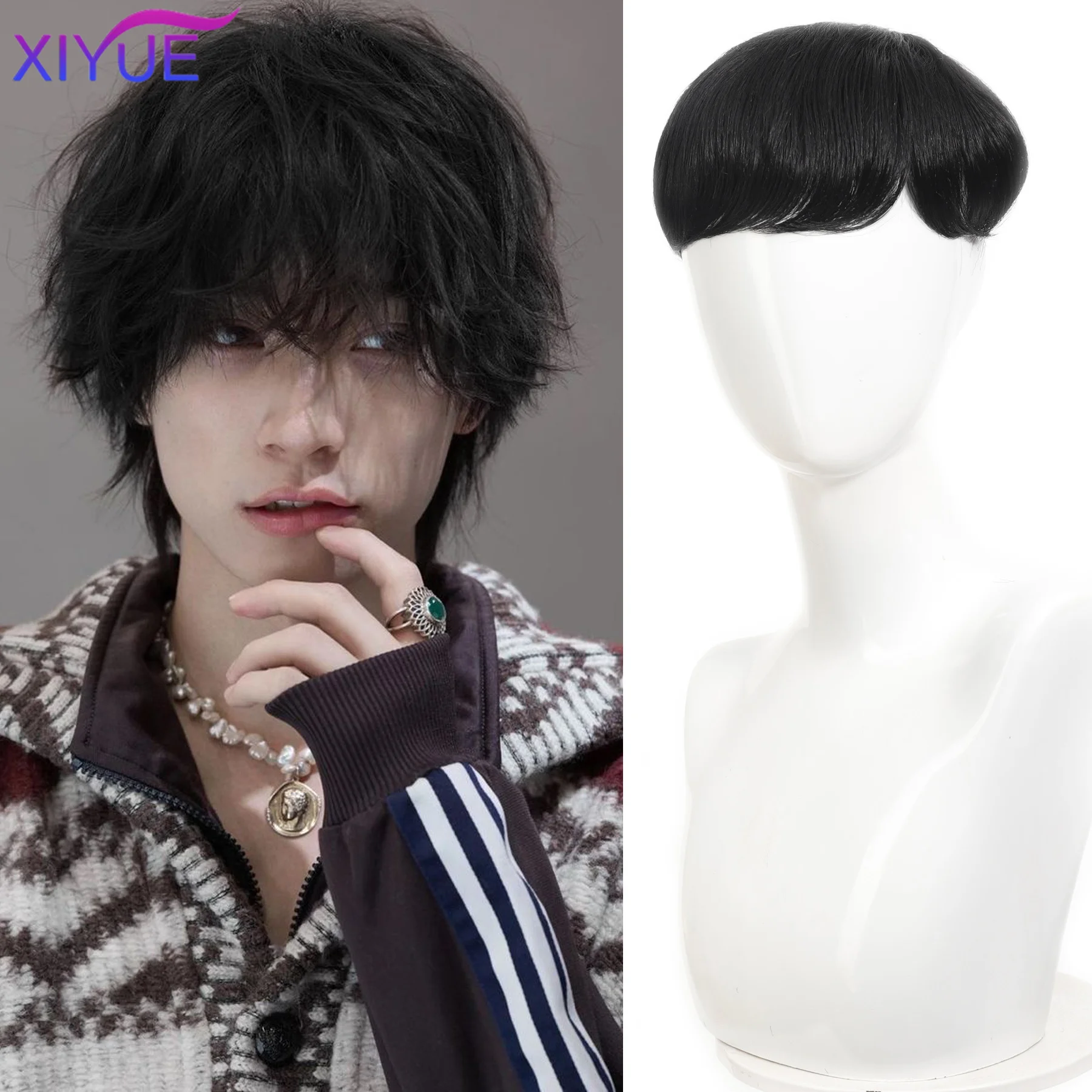 

Мужские короткие волосы на клипсах, парик, верхняя часть, синтетические сменные блоки, эффективно закрывающие редкие волосы для мужчин, идеальный подарок