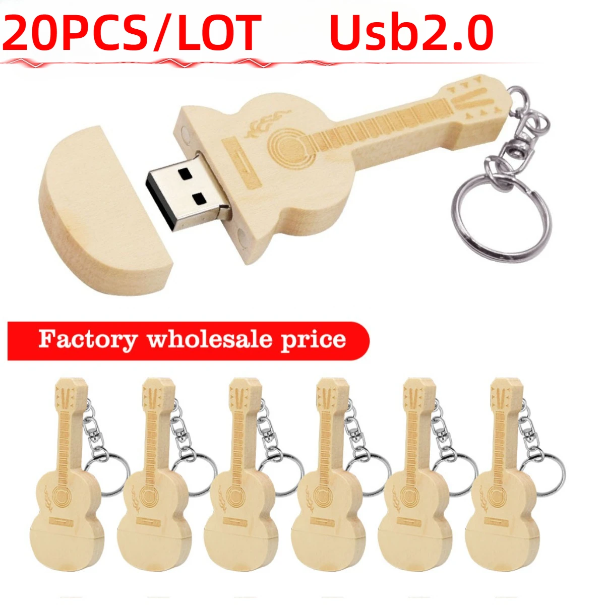 

20 шт. металлических брелоков с деревянной бамбуковой вставкой в виде гитары, USB-флешки 4ГБ, 16ГБ, 32ГБ, 64ГБ, с возможностью нанесения логотипа.