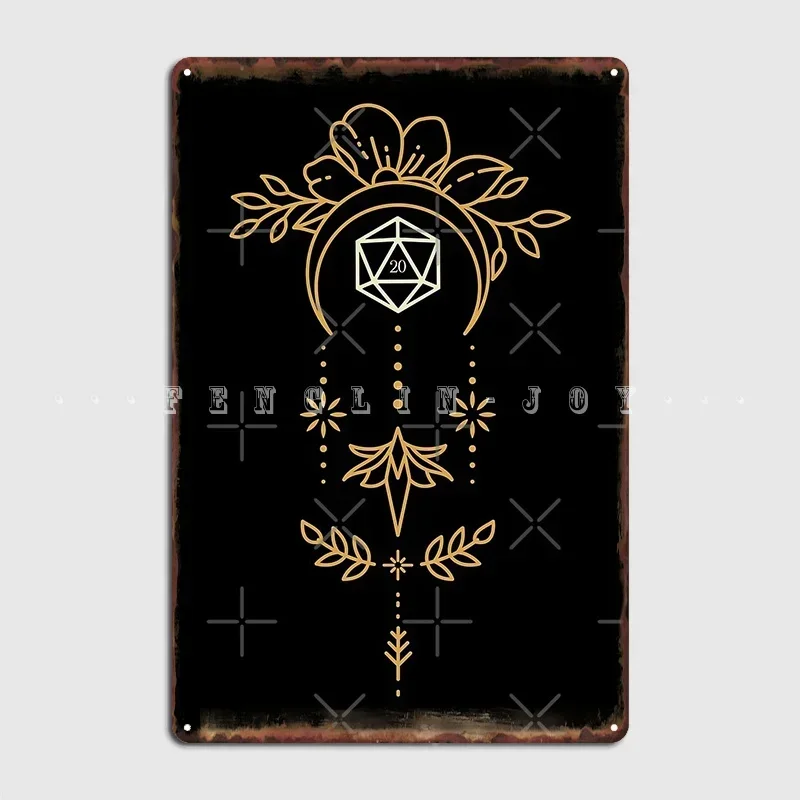 Sacred Geometry Floral Polyhedral D20 Dice Metal Sign Wall Mural Wall Create Wall Decor Tin Sign Poster
