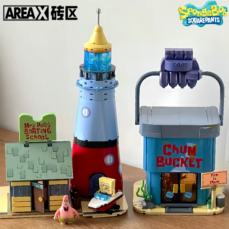 

AREAX Assemble Building Blocks SpongeBob SquarePants Bikini Bottom Plankton Chum Bucket Toy Model Ornaments Christmas Gifts