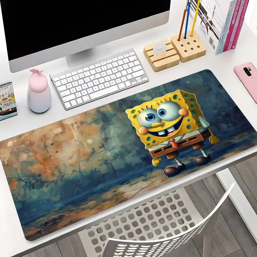 S-SpongeBobES Mouse Pad Gaming Locking music Edge Big Computer Gamer Large Rubber Art Mousepad Laptop Desk Mat