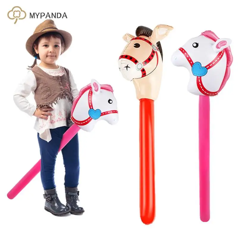 Inflatable Stick Horse Head Inflatable Pony Stick Balloon Cowboy Cowgirl Farm Animal Themed Birthday Party Decorations