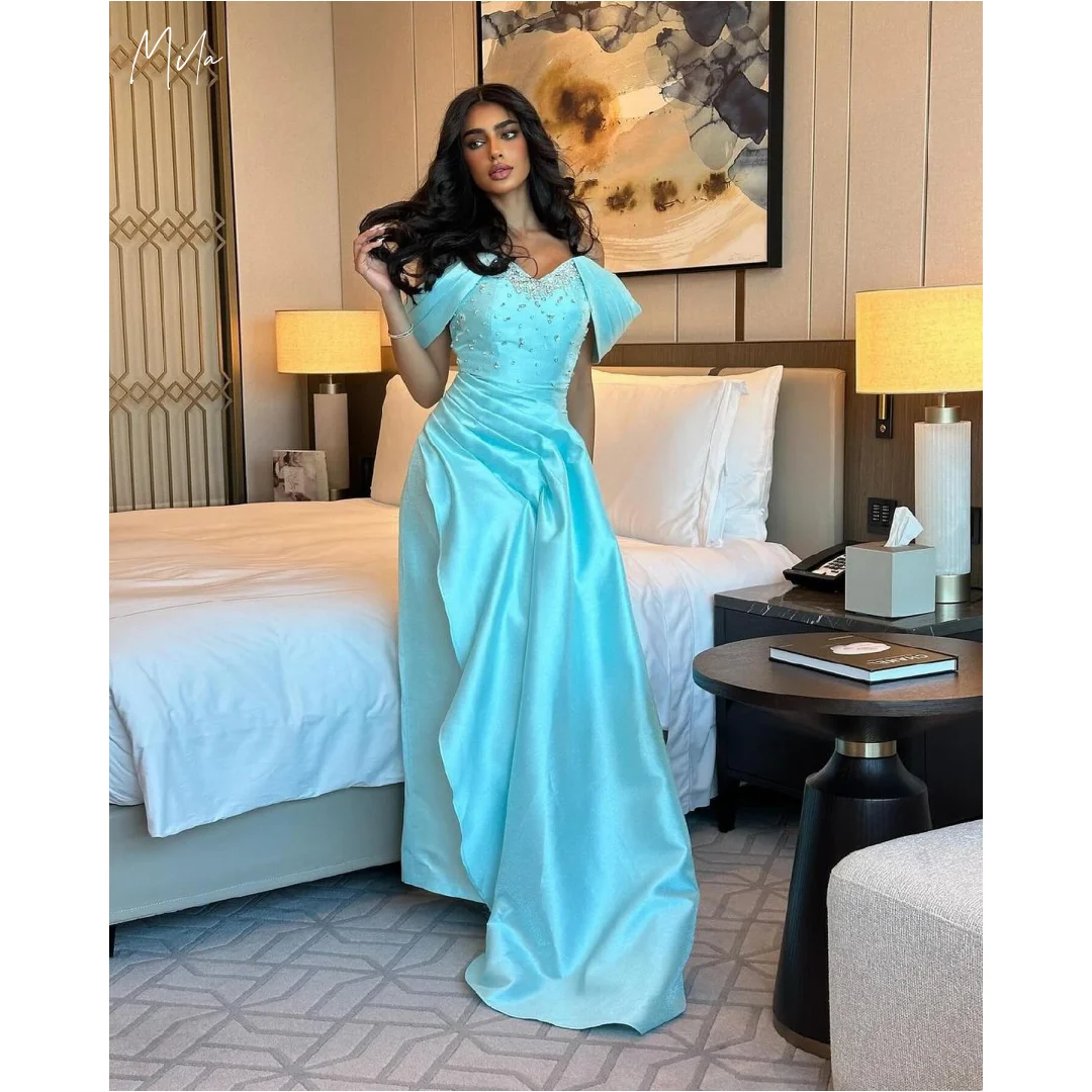 ミラ スイートハートネック プロムドレス ラインストーン プリーツ カスタマイズされたフォーマルイブニング フロアレングス オフショルダー ベスティドス デ ガラ