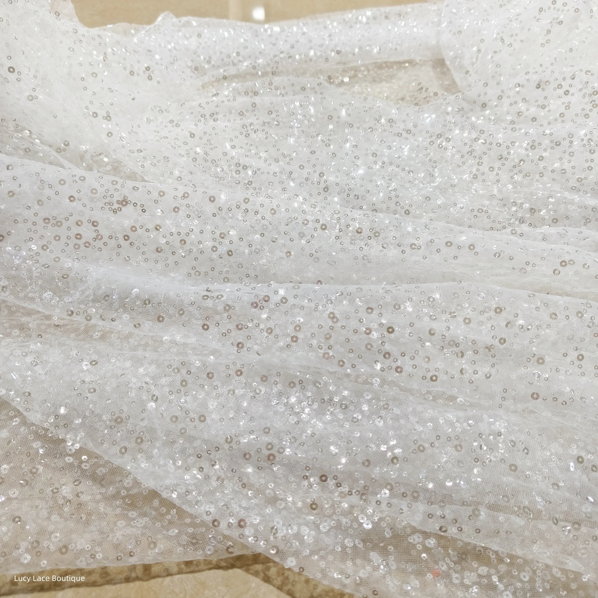 300CM Wide Netting Tulle Gauze with Crystal Sequins Sparkly Lace Material for Wedding Veil Decor 2024 High Quality Latest Lace