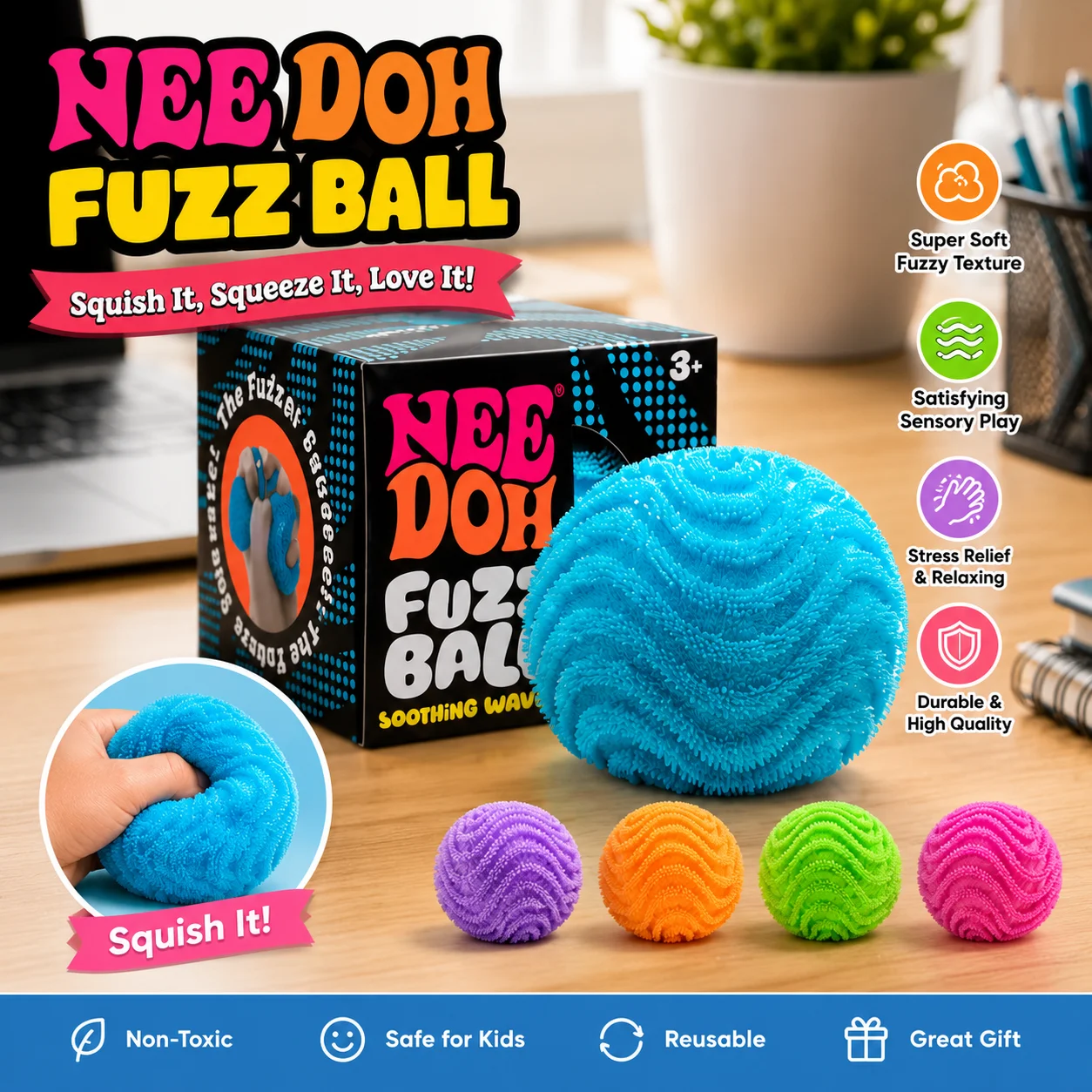 NeeDoh Fuzz Ball Blind Box Serie Desktop-Deko Stressabbau-Spielzeug Geeignet für Menschen unter Druck Spaßiger Weicher Stressball