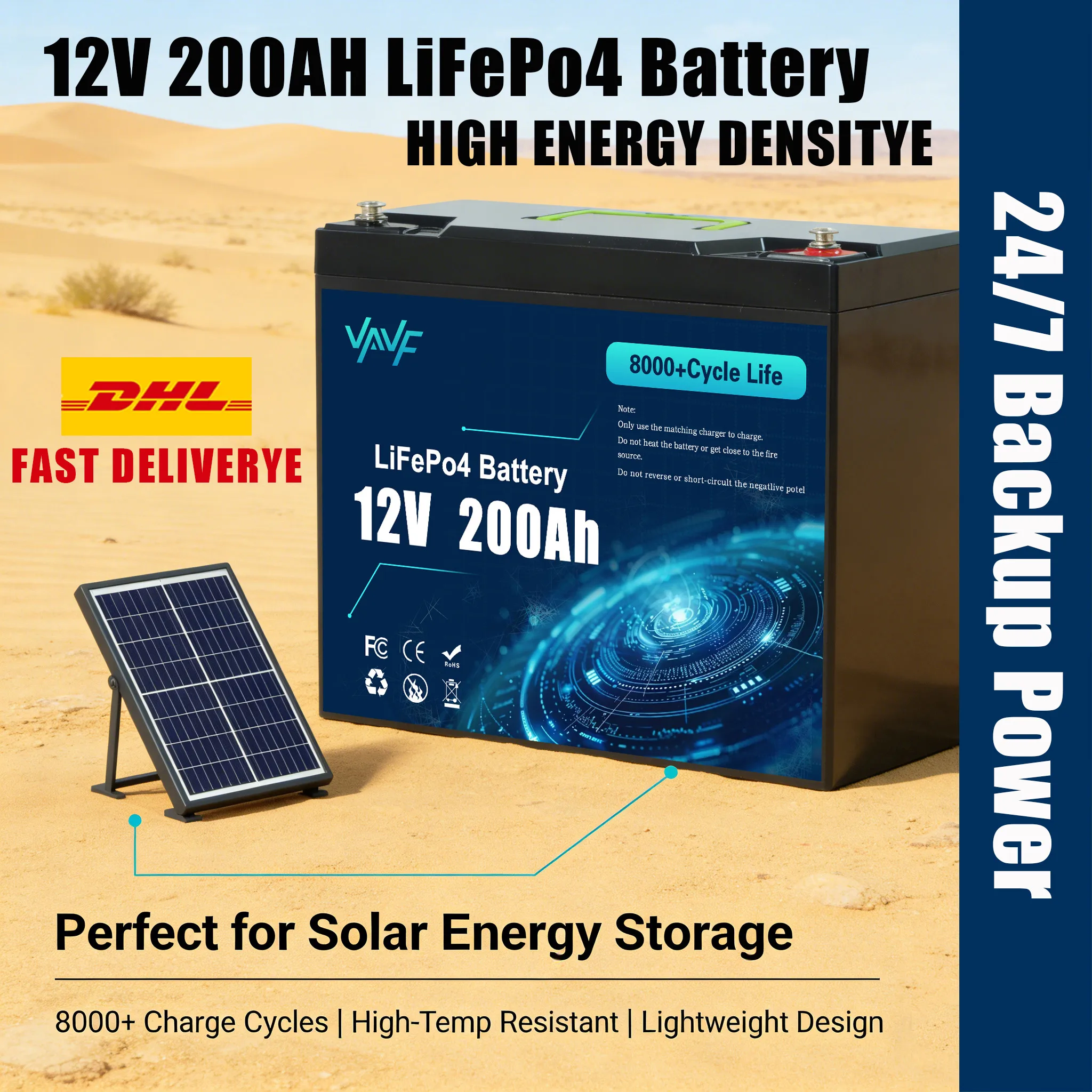 

12V 200Ah LiFePO4 Battery with BMS 8000+Cycles,for Solar EnergyStorage,RV Travel,Boats,Off-Road Adventures & Off-Grid Homes